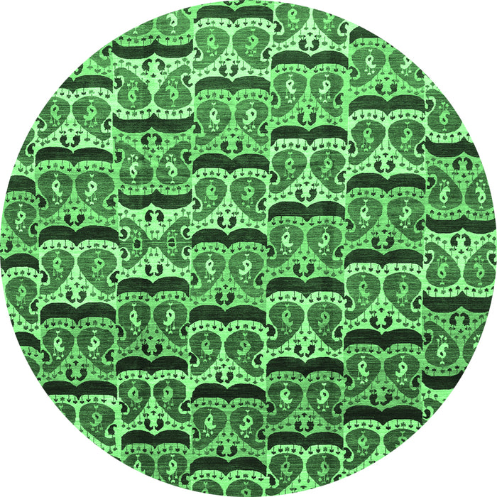 Round Machine Washable Oriental Emerald Green Modern Area Rugs, wshabs3640emgrn