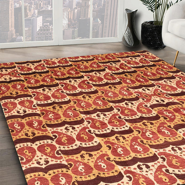 Machine Washable Abstract Orange Rug in a Family Room, wshabs3640