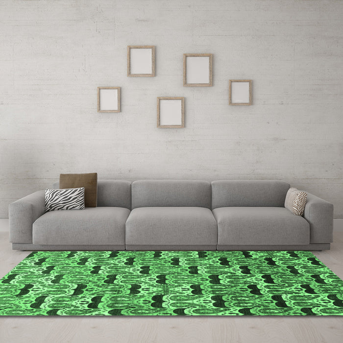 Machine Washable Oriental Emerald Green Modern Area Rugs in a Living Room,, wshabs3640emgrn