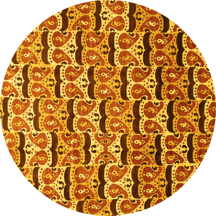 Round Machine Washable Oriental Yellow Modern Rug, wshabs3640yw