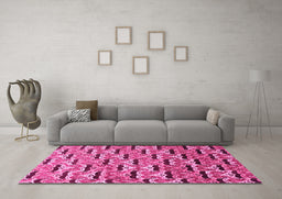 Machine Washable Oriental Pink Modern Rug in a Living Room, wshabs3640pnk