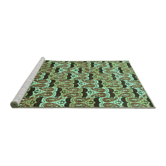 Sideview of Machine Washable Oriental Turquoise Modern Area Rugs, wshabs3640turq