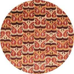 Round Machine Washable Abstract Orange Rug, wshabs3640