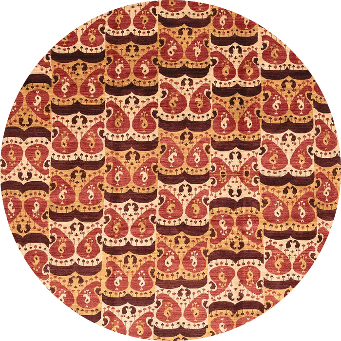 Round Machine Washable Abstract Orange Rug, wshabs3640