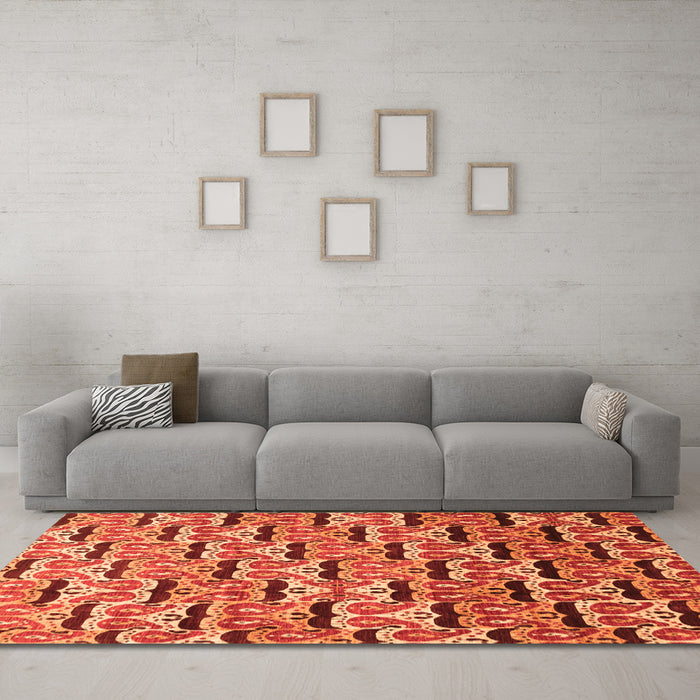 Machine Washable Oriental Orange Modern Area Rugs in a Living Room, wshabs3640org