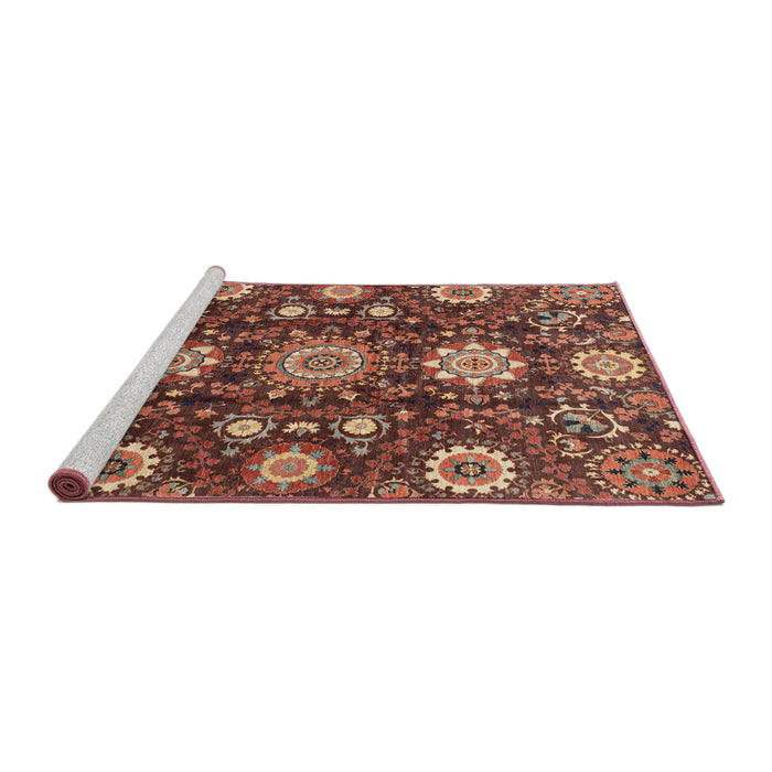 Sideview of Machine Washable Abstract Saffron Red Rug, wshabs3641