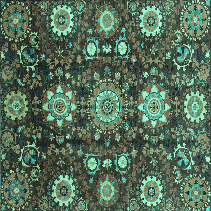 Square Machine Washable Oriental Turquoise Modern Area Rugs, wshabs3641turq