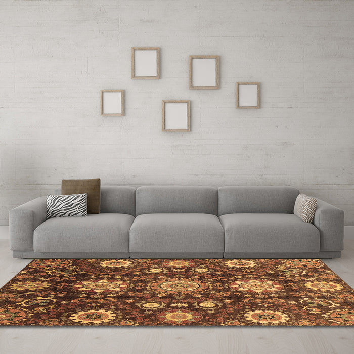 Machine Washable Oriental Brown Modern Rug in a Living Room,, wshabs3641brn