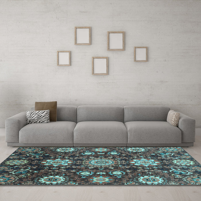 Machine Washable Oriental Light Blue Modern Rug in a Living Room, wshabs3641lblu