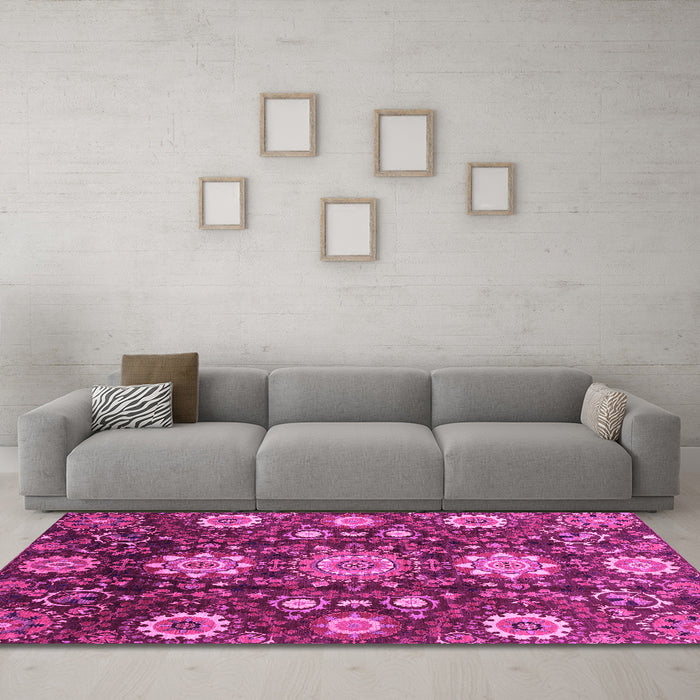 Machine Washable Oriental Pink Modern Rug in a Living Room, wshabs3641pnk