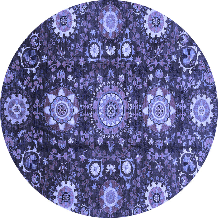 Round Machine Washable Oriental Blue Modern Rug, wshabs3641blu