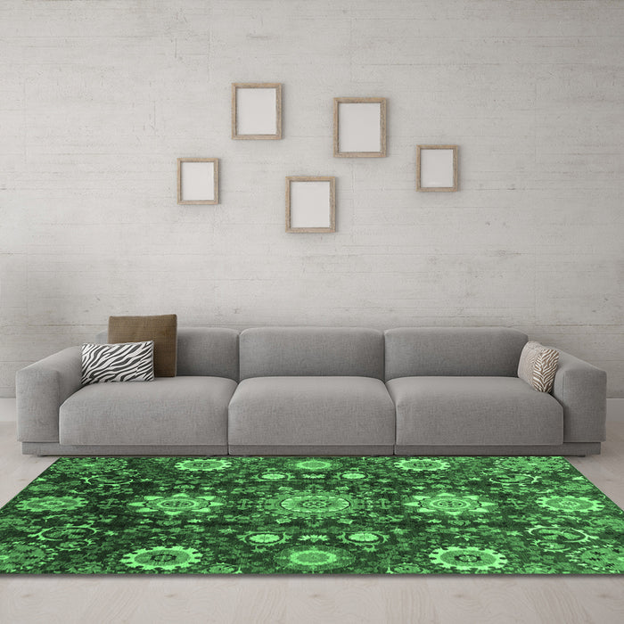 Machine Washable Oriental Emerald Green Modern Area Rugs in a Living Room,, wshabs3641emgrn