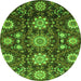 Round Machine Washable Oriental Green Modern Area Rugs, wshabs3641grn