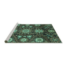 Sideview of Machine Washable Oriental Turquoise Modern Area Rugs, wshabs3641turq