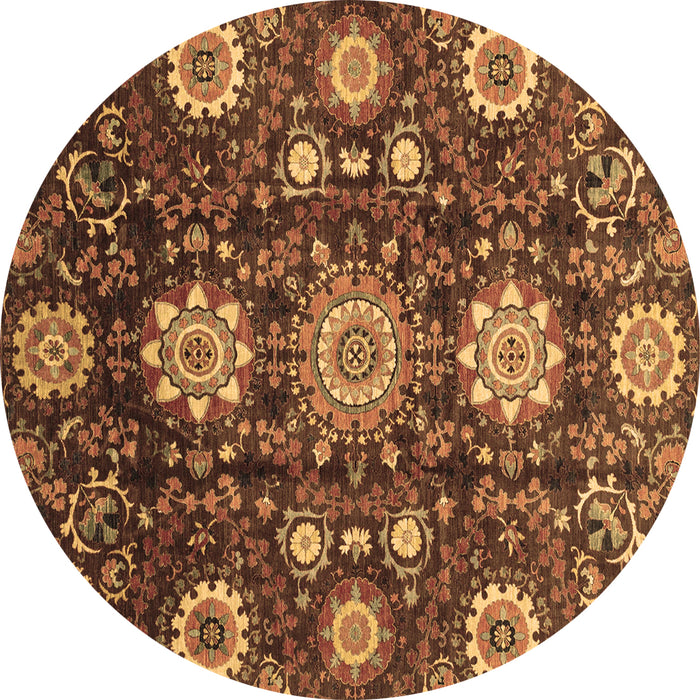 Round Machine Washable Oriental Brown Modern Rug, wshabs3641brn