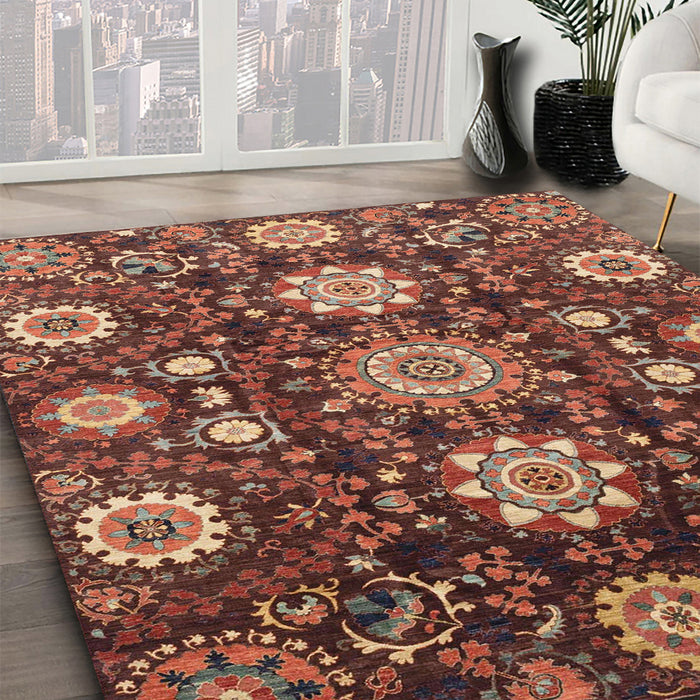 Abstract Saffron Red Oriental Rug in Family Room, abs3641
