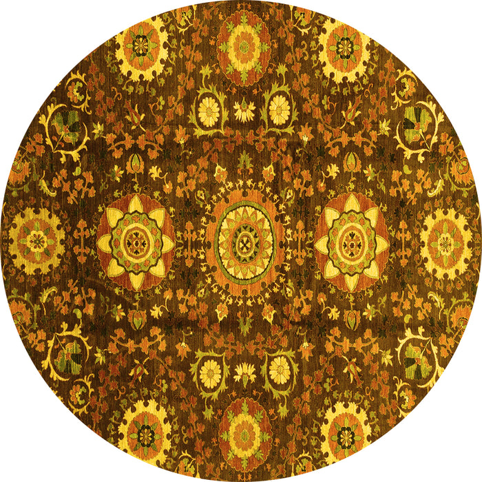 Round Machine Washable Oriental Yellow Modern Rug, wshabs3641yw