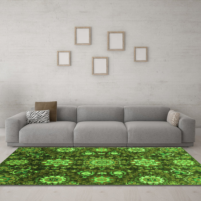 Machine Washable Oriental Green Modern Area Rugs in a Living Room,, wshabs3641grn