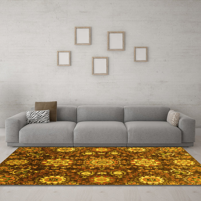 Machine Washable Oriental Yellow Modern Rug in a Living Room, wshabs3641yw