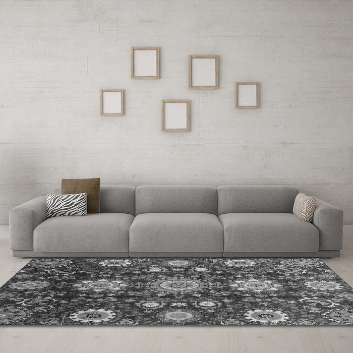 Machine Washable Oriental Gray Modern Rug in a Living Room,, wshabs3641gry