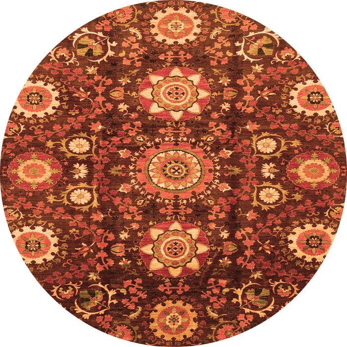 Round Machine Washable Oriental Orange Modern Area Rugs, wshabs3641org