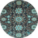 Round Machine Washable Oriental Light Blue Modern Rug, wshabs3641lblu