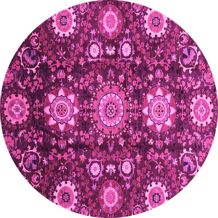 Round Machine Washable Oriental Pink Modern Rug, wshabs3641pnk