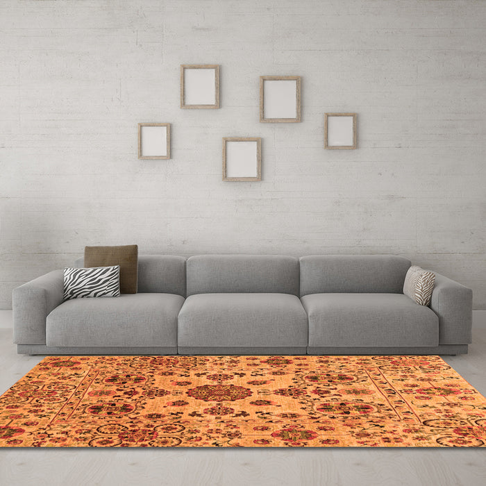 Machine Washable Oriental Orange Modern Area Rugs in a Living Room, wshabs3642org