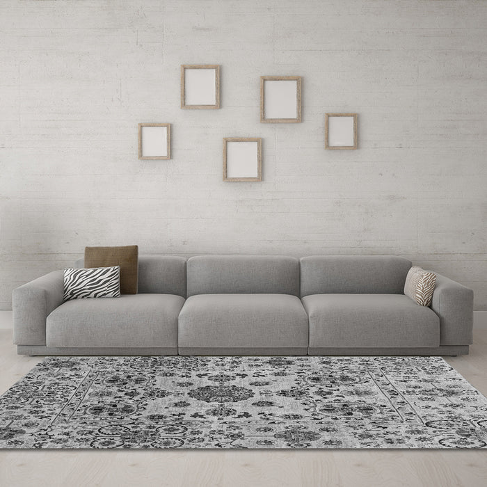 Machine Washable Oriental Gray Modern Rug in a Living Room,, wshabs3642gry