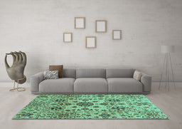 Machine Washable Oriental Turquoise Modern Area Rugs in a Living Room,, wshabs3642turq