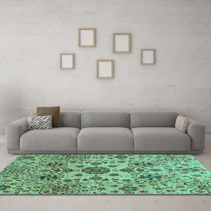 Machine Washable Oriental Turquoise Modern Area Rugs in a Living Room,, wshabs3642turq