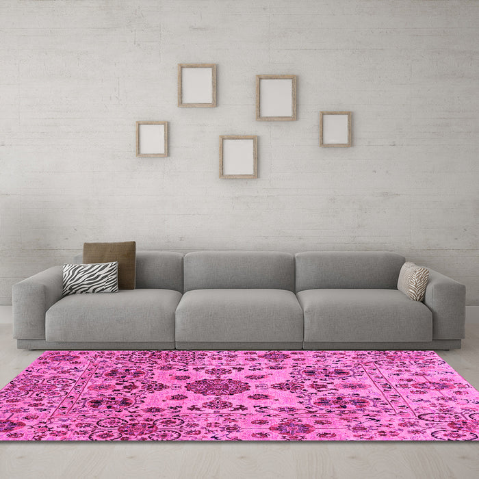 Machine Washable Oriental Pink Modern Rug in a Living Room, wshabs3642pnk