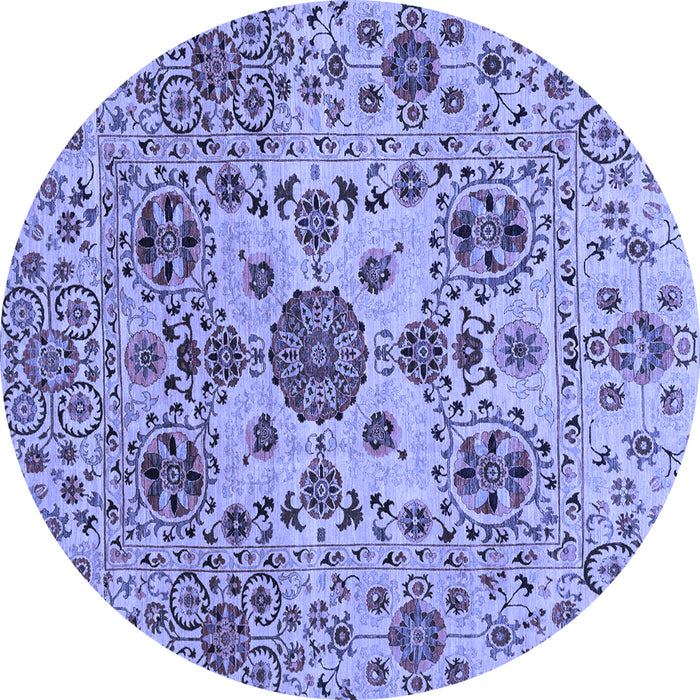 Round Machine Washable Oriental Blue Modern Rug, wshabs3642blu