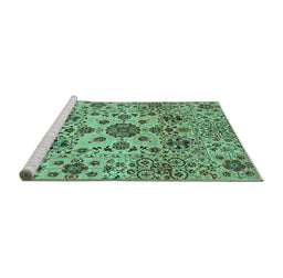 Sideview of Machine Washable Oriental Turquoise Modern Area Rugs, wshabs3642turq