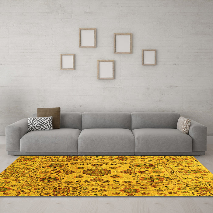 Machine Washable Oriental Yellow Modern Rug in a Living Room, wshabs3642yw