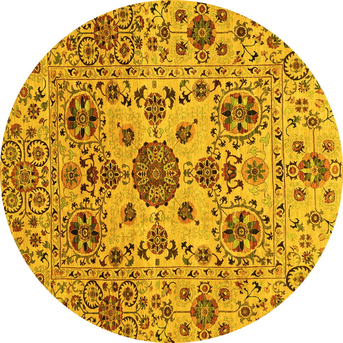 Round Machine Washable Oriental Yellow Modern Rug, wshabs3642yw