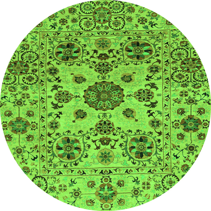 Round Machine Washable Oriental Green Modern Area Rugs, wshabs3642grn