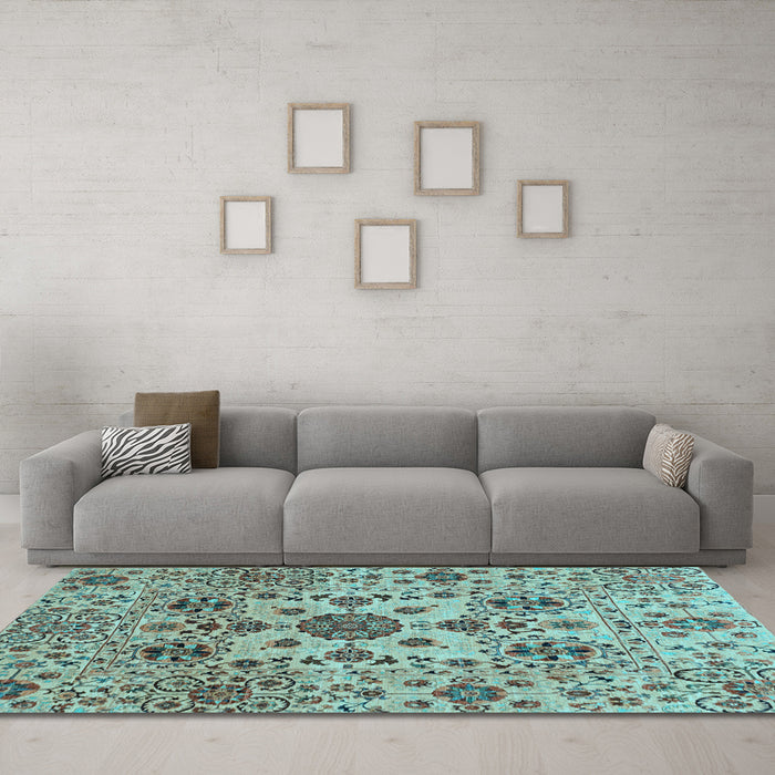 Machine Washable Oriental Light Blue Modern Rug in a Living Room, wshabs3642lblu