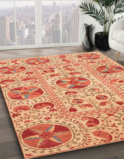 Machine Washable Abstract Orange Red Rug in a Family Room, wshabs3643