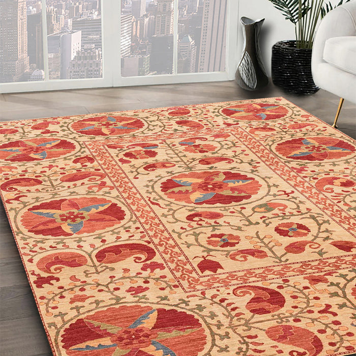 Machine Washable Abstract Orange Red Rug in a Family Room, wshabs3643
