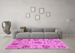 Machine Washable Oriental Purple Modern Area Rugs in a Living Room, wshabs3643pur