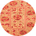 Round Machine Washable Oriental Orange Modern Area Rugs, wshabs3643org