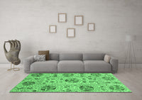 Machine Washable Oriental Emerald Green Modern Rug, wshabs3643emgrn