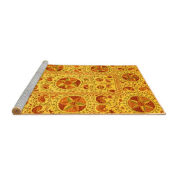 Sideview of Machine Washable Oriental Yellow Modern Rug, wshabs3643yw