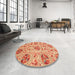 Round Abstract Orange Red Oriental Rug in a Office, abs3643