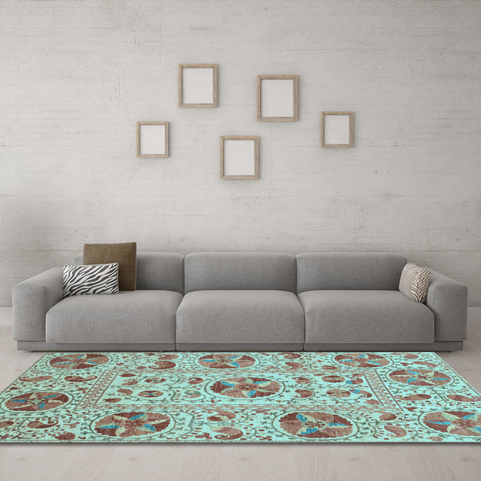 Machine Washable Oriental Light Blue Modern Rug in a Living Room, wshabs3643lblu