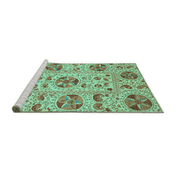 Sideview of Machine Washable Oriental Turquoise Modern Area Rugs, wshabs3643turq