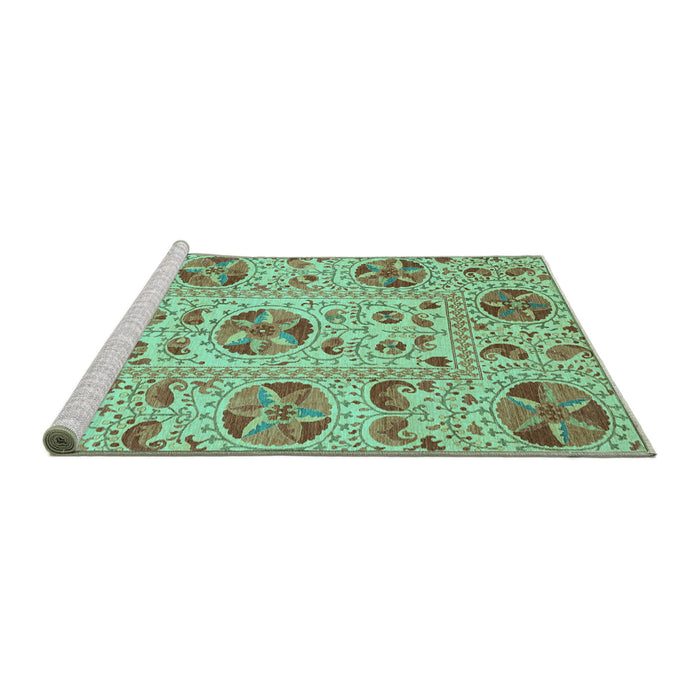 Sideview of Machine Washable Oriental Turquoise Modern Area Rugs, wshabs3643turq