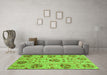 Machine Washable Oriental Green Modern Area Rugs in a Living Room,, wshabs3643grn