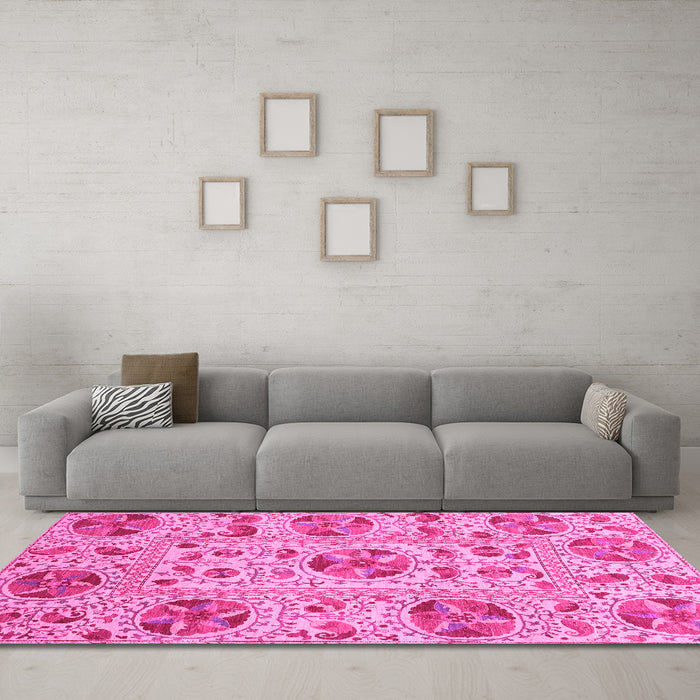 Machine Washable Oriental Pink Modern Rug in a Living Room, wshabs3643pnk